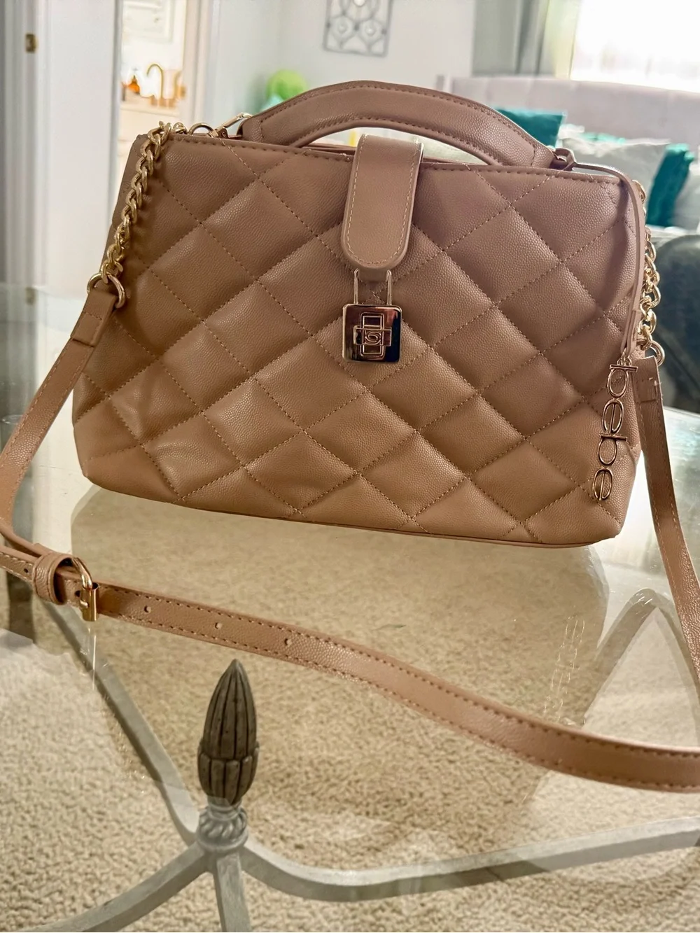 Bebe Quilted Top-Handle Lyla Caviar Shoulder Bag